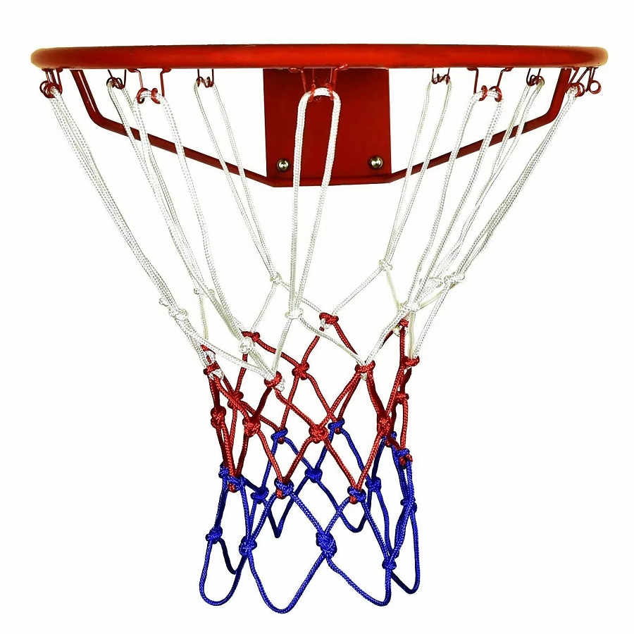 Сетка баскетбольная триколор бело-красно-синяя, нить 4 мм., из полиэстера, L-50см
