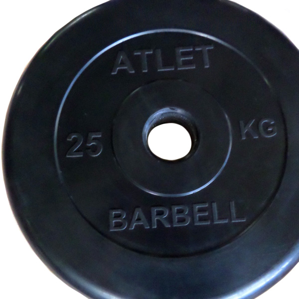 Диск MB Barbell Atlet, обрезиненный черный d-51mm 25кг