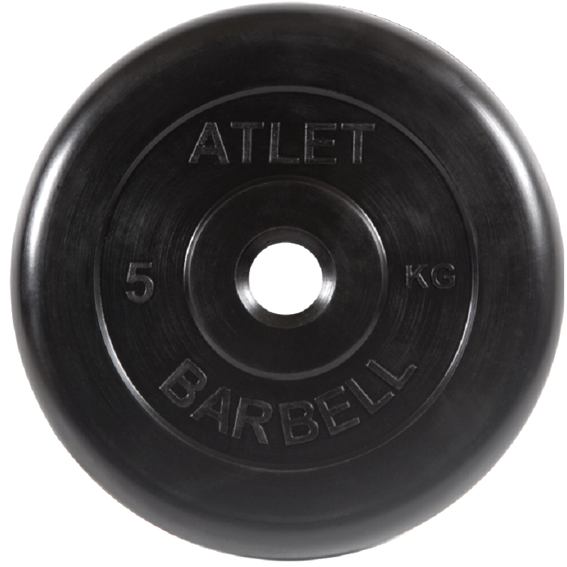 Диск MB Barbell Atlet обрезиненный черный d-26mm  5кг