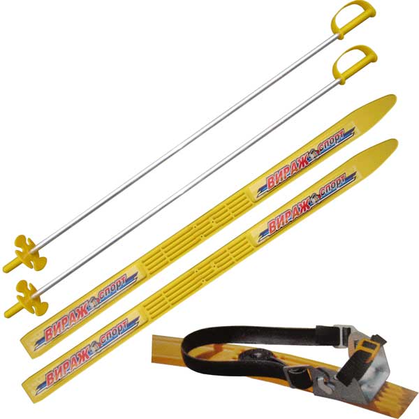 Лыжный комплект Вираж лыжи 100см палки полужесткие крепления
