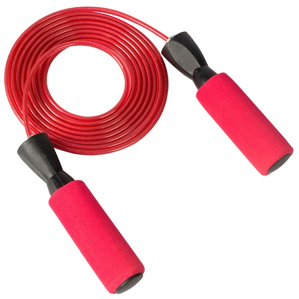 Скакалка скоростная DEUS FITNESS, L - 2,8 м. мягкие ручки, шнур - металл в оплетке, красная