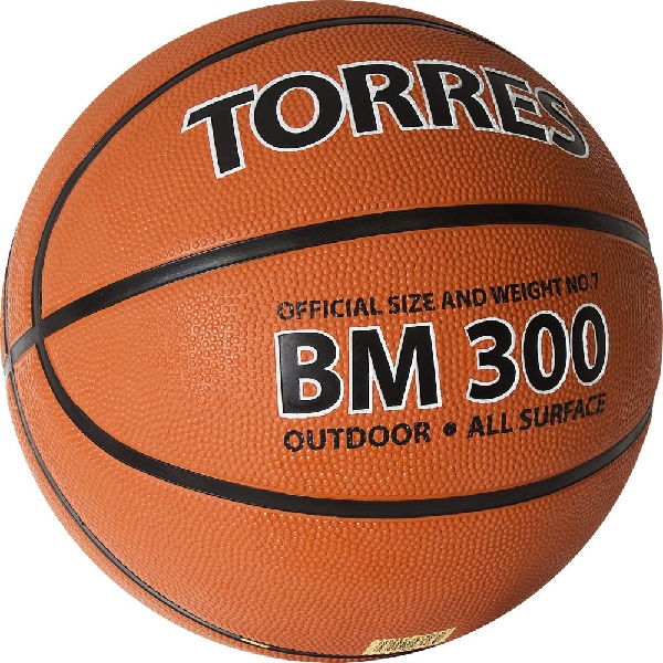 Мяч баскетбольный Torres BM300 р 7 тренировочный, резина, клееный Коричневый