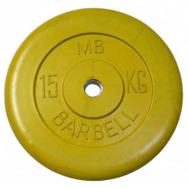 Диск обрезиненный MB Barbell Стандарт d-26mm 15кг, желтый
