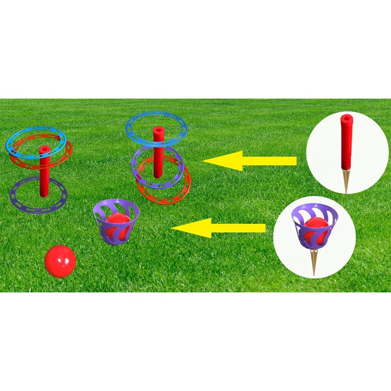 Кольцеброс - шароброс 2 в 1 (дом/улица). 2 стойки + 6 колец, 1 корзинка + 2 мяча, клин - 3 шт.