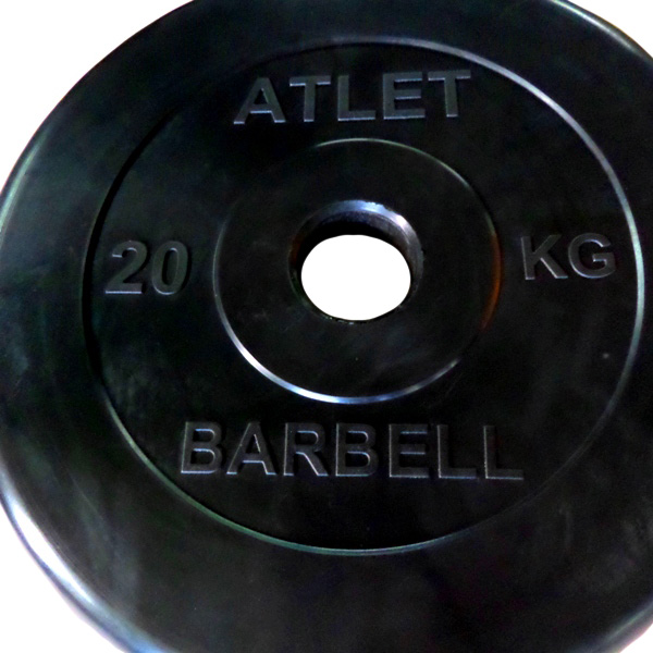 Диск MB Barbell Atlet, обрезиненный черный d-51mm 20кг