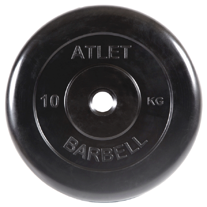 Диск MB Barbell Atlet обрезиненный черный d-26mm 10кг