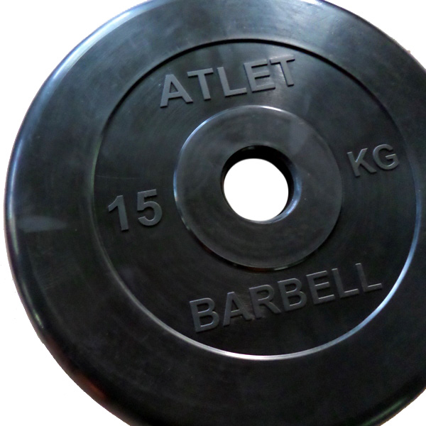 Диск MB Barbell Atlet, обрезиненный черный d-51mm 15кг