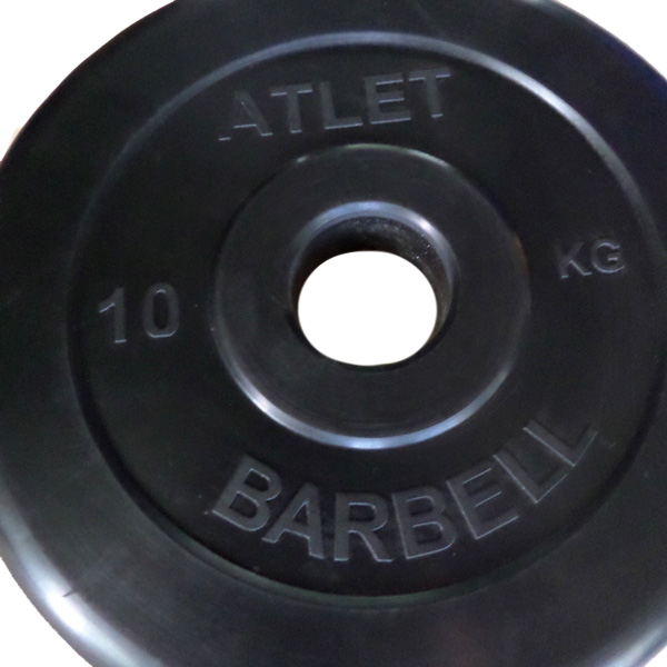 Диск MB Barbell Atlet, обрезиненный черный d-51mm 10кг