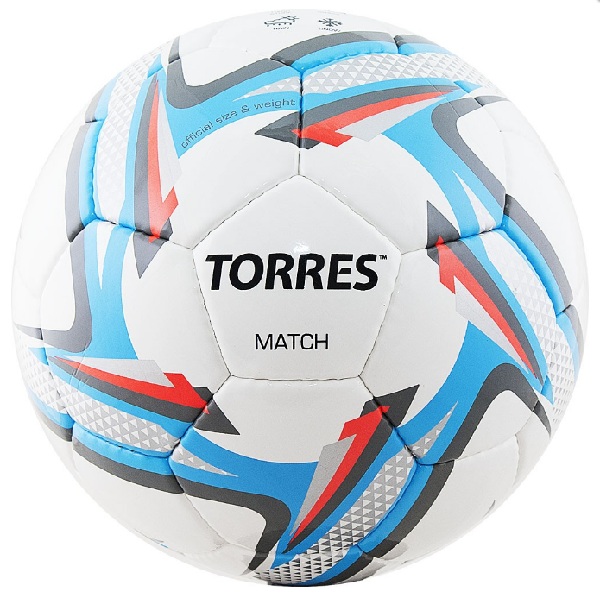 Мяч футбольный Torres Match размер 4. Бело-серебристо-голубой