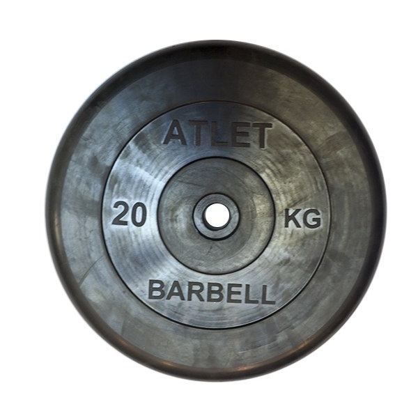 Диск MB Barbell Atlet обрезиненный черный d-26mm 20кг