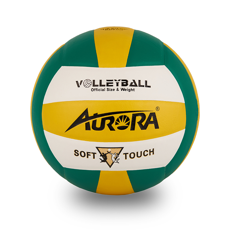 Мяч волейбольный AURORA Soft Touch размер 5. 18 панелей, желто-бело-зеленый
