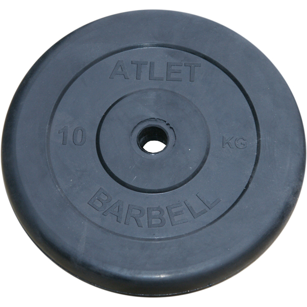 Диск MB Barbell Atlet обрезиненный черный d-31mm 10кг