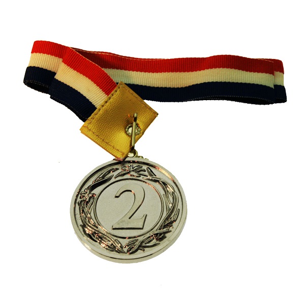 Медаль 2 место под серебро, с лаврами, d-50мм, с лентой