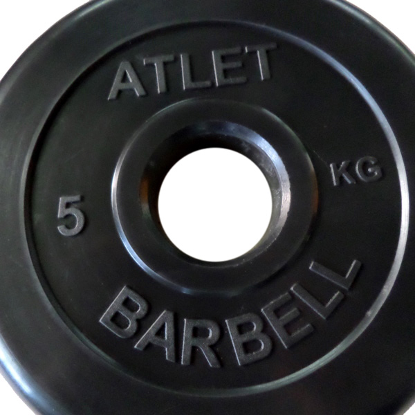 Диск MB Barbell Atlet, обрезиненный черный d-51mm  5кг