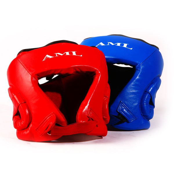Шлем боксерский с логотипом AML, кожа, цвет красный, р-р M