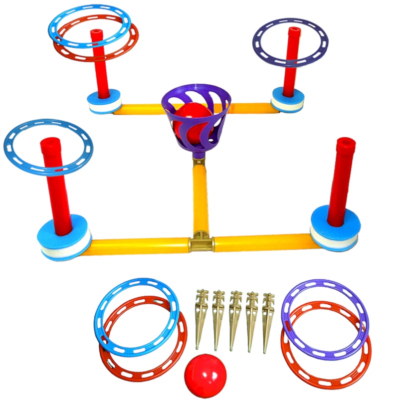 Плавающий кольцеброс - шароброс 3 в 1 (дом/улица/вода). 4 стойки + 8 колец, 1 корзинка + 2 мяча, кли