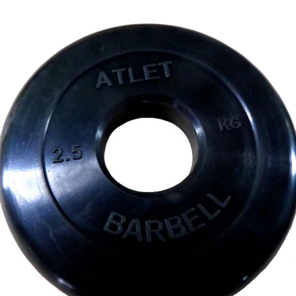 Диск MB Barbell Atlet, обрезиненный черный d-51mm  2,5кг