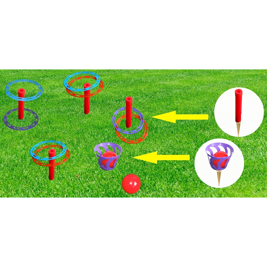 Плавающий кольцеброс - шароброс 3 в 1 (дом/улица/вода). 4 стойки + 8 колец, 1 корзинка + 2 мяча, кли