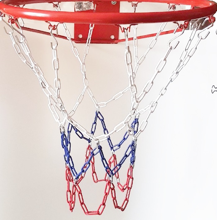 Металлическая, цветная, антивандальная баскетбольная сетка Люкс, 3,5мм., на 12 мест, с крепежом